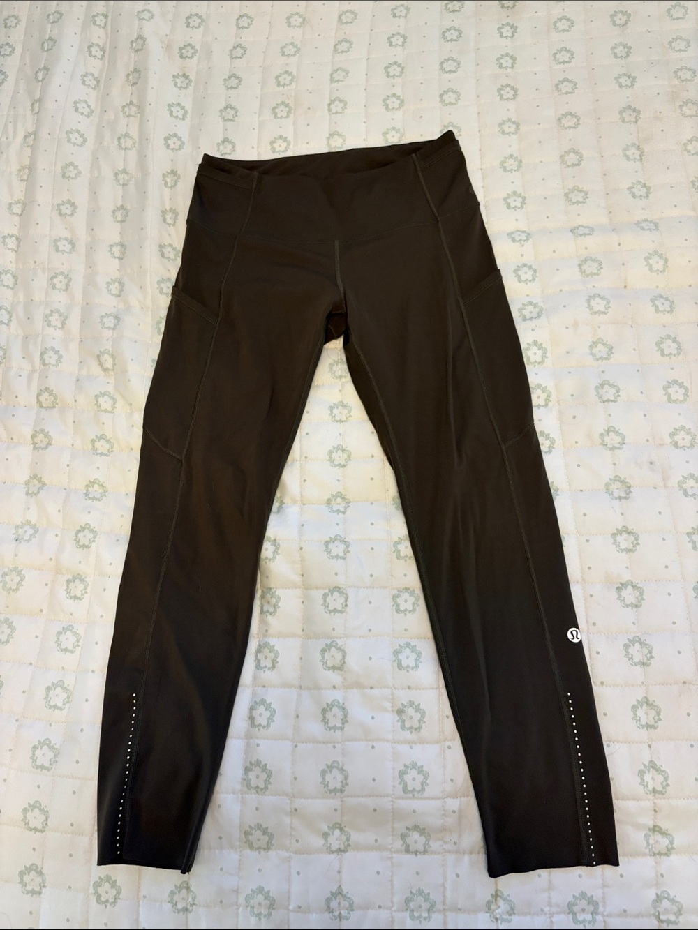 Lululemon dark olive green Athletic Leggings with Reflective Dots